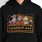 FNAF Svart huvtröja med Freddy Fazbear Pizza design 140cl 9-11år