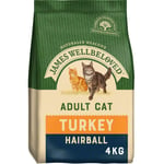 4kg James Wellbeloved Hairball Natural Adult Complete Dry Cat Food Turkey & Rice