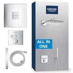 GROHE Precision SmartControl - Concealed Shower System with 3 Valves Thermostat (SmartActive 31cm Head Shower 2 Sprays, Cube Stick Hand Shower 1 Spray, Shower Hose 1.5m, Square Trim), Chrome, 34875000