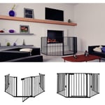 Dazhom - Barrière de sécurité Enfant 5 Panneaux , Grille de Protection métal - Pliable,pour cheminée et escaliers,310 cm,Noir