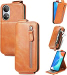 Coque Cuir Pour Honor X7,Coque Pour Honor X7 4g Cma-Lx2 Cma-Lx1 Cma-Lx3/Play 30 Plus Cma-An00 Étui De Type Portefeuille À Fermeture Éclair Coque Brown