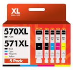 HALLOLUX 5-Pack 570XL 571XL Ink Cartridges High Yield Replacement Canon PGI-570XL CLI-571XL Compatible w/PIXMA MG5700 MG5750 MG5751 MG6851 TS5050 TS5051 TS6050 MG7750 MG6800 MG6850 (PGBK/B/C/M/Y)