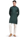 SKAVIJ Mens Tunic Kaftan Cotton Kurta Pajama Indian Casual Yoga Henley Side Split Gown Pants Shirt Set (Green, Small)