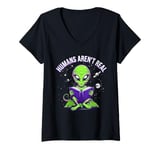 Womens Humans Aren't Real Alien Space Galaxy Mystery Reading Books V-Neck T-Shirt