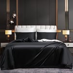 Luofanfei Parure de lit 240x260 Noir Blanc Adulte 2 Personnes Unie Satinée Housse de Couette 240 x 260 Soie Lisse Soyeux Brillant Ensemble Literie avec Fermeture éclair et 2X 65x65cm Taies d'oreiller