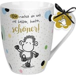 Sheepworld Tasse à café en porcelaine avec inscription « Du machst die Welt schöner » - 30 cl Cadeau idéal pour petit ami, petite amie - 59601