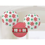 Christmas  Red White Snowflake Paper Lanterns Hanging Party Decoration x 3