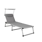 HOMECALL - Chaise longue pliable en aluminium et textilène avec pare-soleil, gris clair