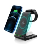 3 in 1 Wireless Charger Fast Charging Station Stand Dock compatible with iPhone 13 12/12 Pro/12 Pro Max/11/11 Pro/XS Max/XR/8/8 Plus,iWatch SE/6/5/4/3/2,Qi-Enabled Phones (Black)
