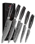 XINZUO 5 Pièces Set Couteaux de Cuisine Damas Acier Couteau de Chef Santoku Couteau à Trancher Couteau Tout Usage Couteaux à Fruits avec Poignée en Bois de Pakka - Ya Série