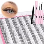 Natural Lash Clusters Kit Wipsy Lash Extensions Kit 96 Pcs C Curl DIY Cluster Eyelash Extensions Kit with Lash Bond and Seal and Tweezers by Mavphnee (9-11MM)