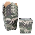 Restaurantware Bio Tek 4 x 3.5 x 4 Inch Food Containers, 200 Noodle Takeaway Boxes - Disposable, Sturdy, Camouflage Paper 26 Ounce Take Out Boxes, Square, For Hot Or Cold Foods