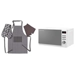 Russell Hobbs RHM2079A 20L Digital 800w Solo Microwave White with Penguin Home Apron, Double Oven Glove and 2 Kitchen Tea Towels Set - Grey