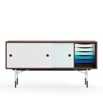 House of Finn Juhl - Skjenk Cold med skuffer Walnut, White/Light Blue, Light Blue Steel, Cold - Sideboards og skjenker - Finn Juhl - Flerfarget - Metall/Tre