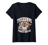 Womens Touchdowns Turkey and Pie Thanksgiving American Football V-Neck T-Shirt