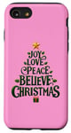 iPhone SE (2020) / 7 / 8 Cute Green JOY LOVE PEACE BELIEVE CHRISTMAS Tree Girls Pink Case