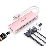 LENTION Hub USB C avec HDMI 4K, 3 USB 3.0, Lecteur SD/TF, 100W PD, Adaptateur USB C pour Nnouveau MacBook Pro/Air 2023-2016, iPad, iPhone 15 Plus Pro Max, Plus d'appareils de Type C(C36b Or Rose)