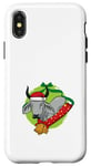 Coque pour iPhone X/XS Zébu de Noël avec bonnet de Père Noël et clochettes - Art animal de vacances