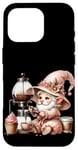 Coque pour iPhone 16 Pro Pink Gnome With Retro Coffee Machine For Mama Coffee Lover