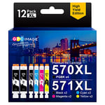 GPC Image 12-Pack PGI 570XL CLI 571XL Ink Cartridges Replacement for Canon 570 571 Compatible with PIXMA MG5700 MG5750 MG5751 MG6850 MG6851 TS5050 TS5051 TS6050 TS6051 (PGBK Black Cyan Magenta Yellow)