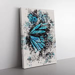 Big Box Art The Blue Butterfly Effect Watercolour Canvas Wall Art Print Ready to Hang Picture, 76 x 50 cm (30 x 20 Inch), Grey, Black, Turquoise