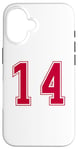 Coque pour iPhone 16 Rouge Numéro 14 Équipe Junior Sports Uniforme Numéroté