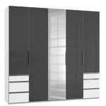 Armoire penderie LISEA 5 portes 6 tiroirs verre anthracite 250 x 236 cm HT