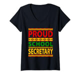 Womens Proud School Secretary Job Costume Black History Month Afro V-Neck T-Shirt