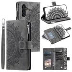 SKALO Samsung A34 5G Big Wallet Mandala Lompakkokotelo - Harmaa