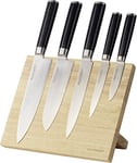 ECHTWERK Set de 6 couteaux damassés, Set de couteaux de cuisine, couteau de chef, couteau Santoku, couteau à fileter, couteau universel, couteau à éplucher, tranchant lisse, Bloc à couteaux magnétique