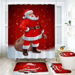 Red Christmas Tree Bathroom Shower Curtain Xmas Waterproof Santa Claus Curtain