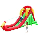 Goplus - Château Gonflable, Aire de Jeux Aquatique Gonflable avec Glissiere d'eau avec Le Mur d'escalade et Cavalier, Cadeau des Enfants,1 Tuyau et 1