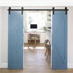 Sifree - 244CM Tringle Rail Porte Coulissante Suspendu Système de Voie Roue de Poulie de Rail de Porte Suspendu