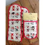 Alex Clark Marvellous Moggies Cat Double Oven Gloves Mitts Red Cream Pot Holder