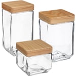 Lot de 3 bocaux carrés en Verre de 0,85 l/1,7 l/2 l, Transparent - Wellhome