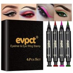 4-färgad vinge eyeliner stämpel set, vinge vattentät eyeliner stämpel verktyg wingliner, svart röd rosa grön（A）