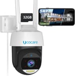 5Mp Uhd Camera Surveillance Wifi Exterieure Avec Carte Mémoire 32G Gratuite, 360° Ptz Camera Ip, Suivi Automatique, Pir Détection Humaine, Vision Nocturne Couleur, Audio Bidirectionnel, Ip67