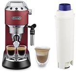 De'Longhi Dedica Style, Machine expresso pour préparer des boissons café et lactées, EC685R, Rouge & DeLonghi DLSC002 Filtre à eau