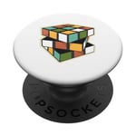 Puzzle rétro en forme de cube - Couleurs vives et géométriques PopSockets PopGrip Adhésif