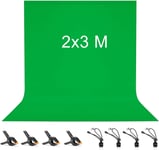 2 x 3M Toile de Fond Vert, Green Screen avec 8 Clips Anti-Plis, 100% Polyester Fond Vert Pliable Lavable Durable pour Photographie, Vidéo, Camera, Photo, Prise de Vue Vidéo