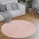 Paco Home Tapis Rond Salon Tapis Poil Ras Moderne Moelleux Lavable Monochrome, Dimension:160 cm Rond, Couleur:Rose