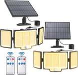 Lot de 2 lampes solaires d'extérieur avec détecteur de mouvement 348 LED avec détecteur de mouvement 3 modes/IP67, angle d'éclairage de 270 °, lumière chaude, pour terrasse