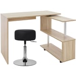 Ml-design - Bureau d'Angle Pivotant avec Tabouret, mdf Chêne Sonoma, Bureau pc en l, 150x88x75 cm, 2 Étagères, Tabouret Rembourré, Noir, Rond Ø33 cm,