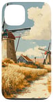 iPhone 13 Wheat Fields With Windmills Landscape Vintage Graphic Case