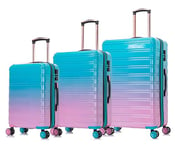 CELIMS - Set Valise en Polycarbonate Dégradé Turquoise 3 pièces - Valise Cabine - Valise Moyenne + Valise Grande Taille - Valise Enfant - Tout Ce Dont Vous Avez Besoin pour Voyager