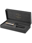 Parker Sonnet Fountain Pen | Premium Metal and Black Gloss Finish with Gold Trim | Fine 18k Gold Nib with Black Ink Cartridge | Gift Box