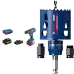 Bosch Professional perceuse-visseuse à percussion sans-fil GSB 18V-28 (avec 2 batteries, chargeur, L-BOXX) + 1x kit de démarrage pour scie trépan Expert Tough Material (Bois avec métal, Ø 68 mm)