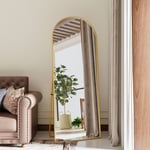 Fortuna Lai - Miroir sur Pied Arrondi avec Cadre en Métal Miroir sur Pied hd Grand pour Salon, Chambre et Dressing Miroir Doré 165x60cm