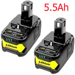 2X For Ryobi P108 ONE+ Plus 18V Battery LI_ION RB18L50 RB18L60 Replace 5.5Ah NEW