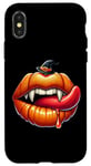 Coque pour iPhone X/XS Lèvres orange citrouille drôle Halloween bouche garçons filles enfants